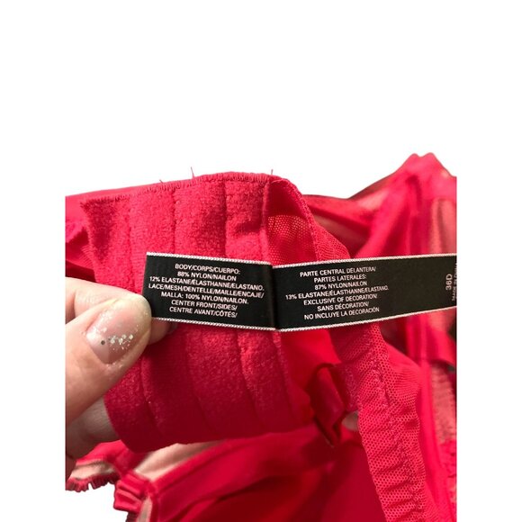 Victorias Secret Red Lace & Mesh Bustier Set 36D XL - Picture 6 of 10